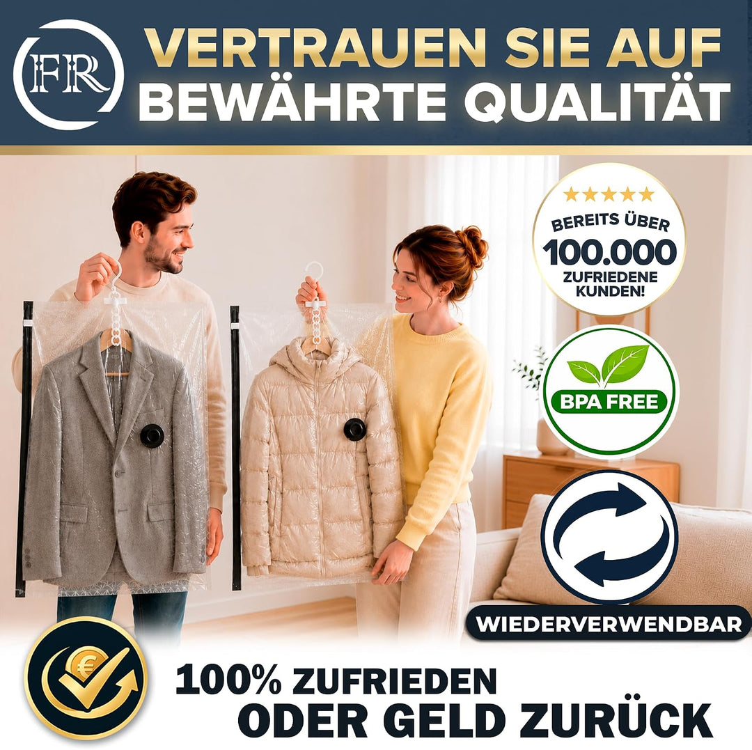 FiRiO Hängende Vakuumbeutel für Kleidung (mit Haken) I 3 STÜCK I Grösse XL: 100x70cm I Grosse Vakuum