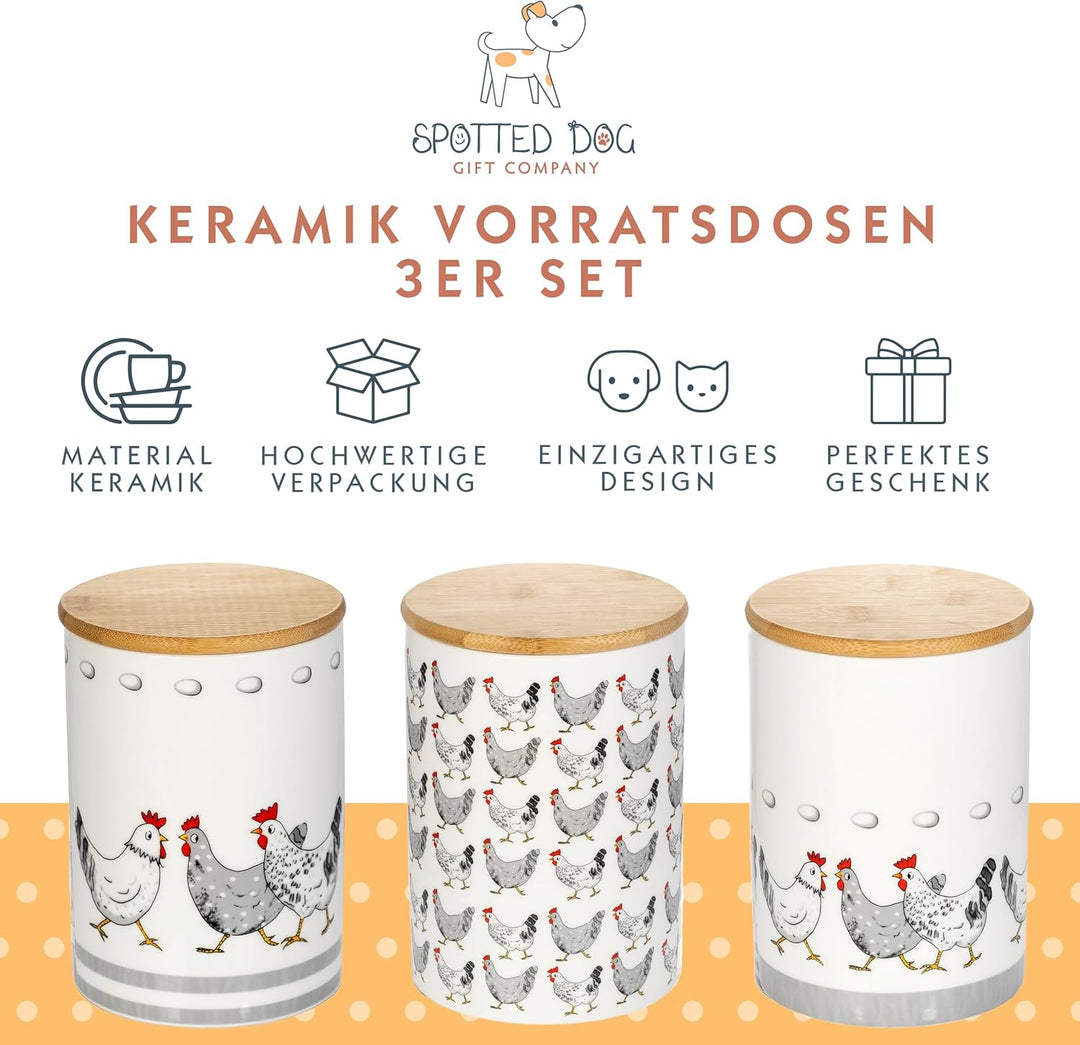 SPOTTED DOG GIFT COMPANY Vorratsdosen Keramik mit Deckel Luftdicht - 3 Vorratsbehälter vielseitig fü