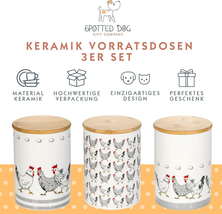 SPOTTED DOG GIFT COMPANY Vorratsdosen Keramik mit Deckel Luftdicht - 3 Vorratsbehälter vielseitig fü