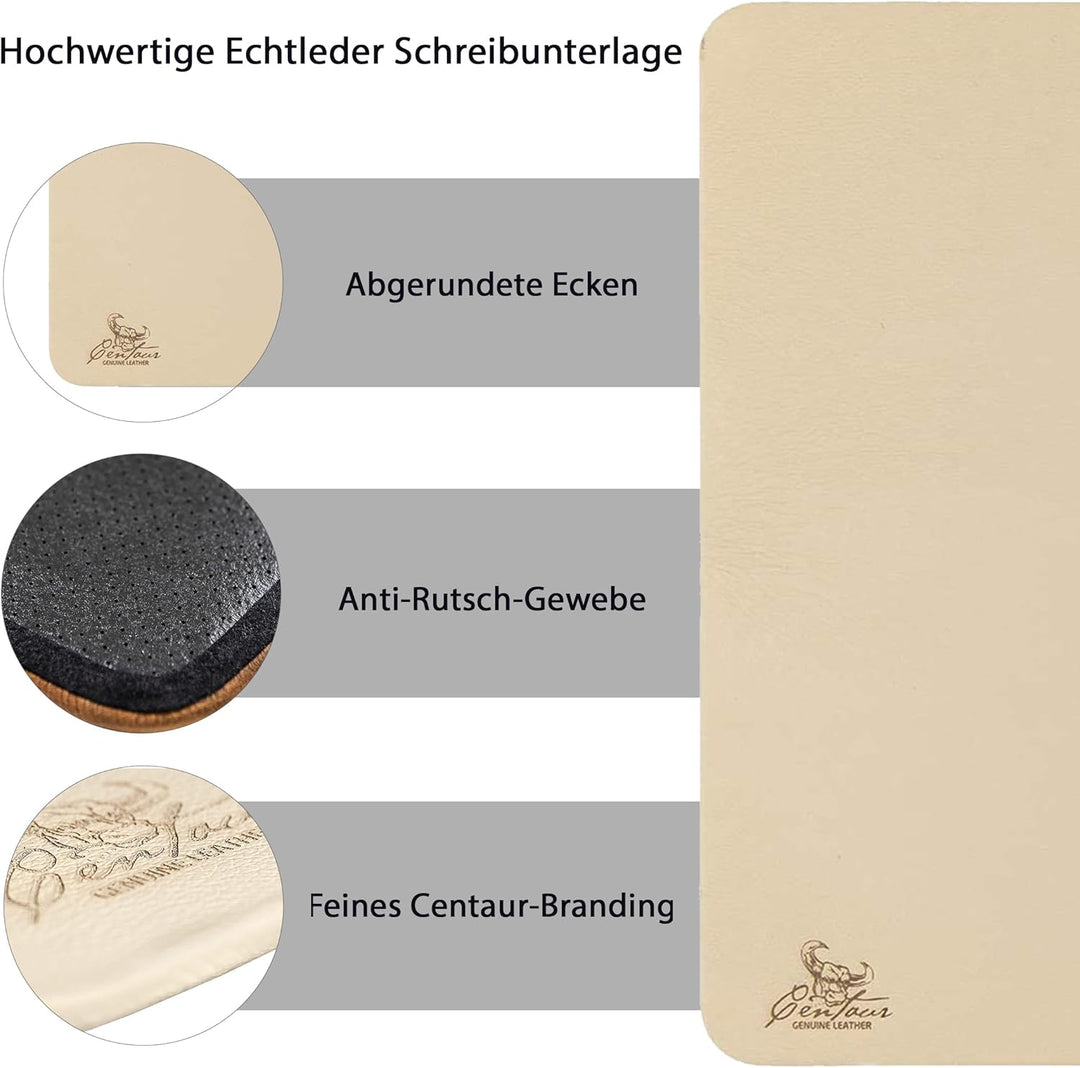 Centaur - Hochwertige Schreibtischunterlage Leder 50 x 70cm champagner/beige für Bürotisch - handgef