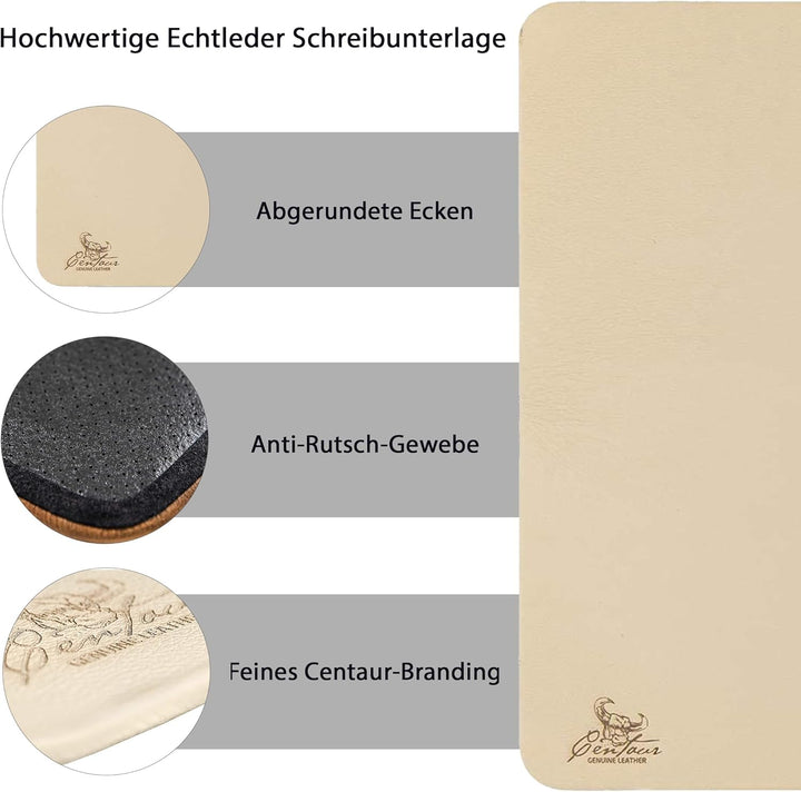 Centaur - Hochwertige Schreibtischunterlage Leder 50 x 70cm champagner/beige für Bürotisch - handgef