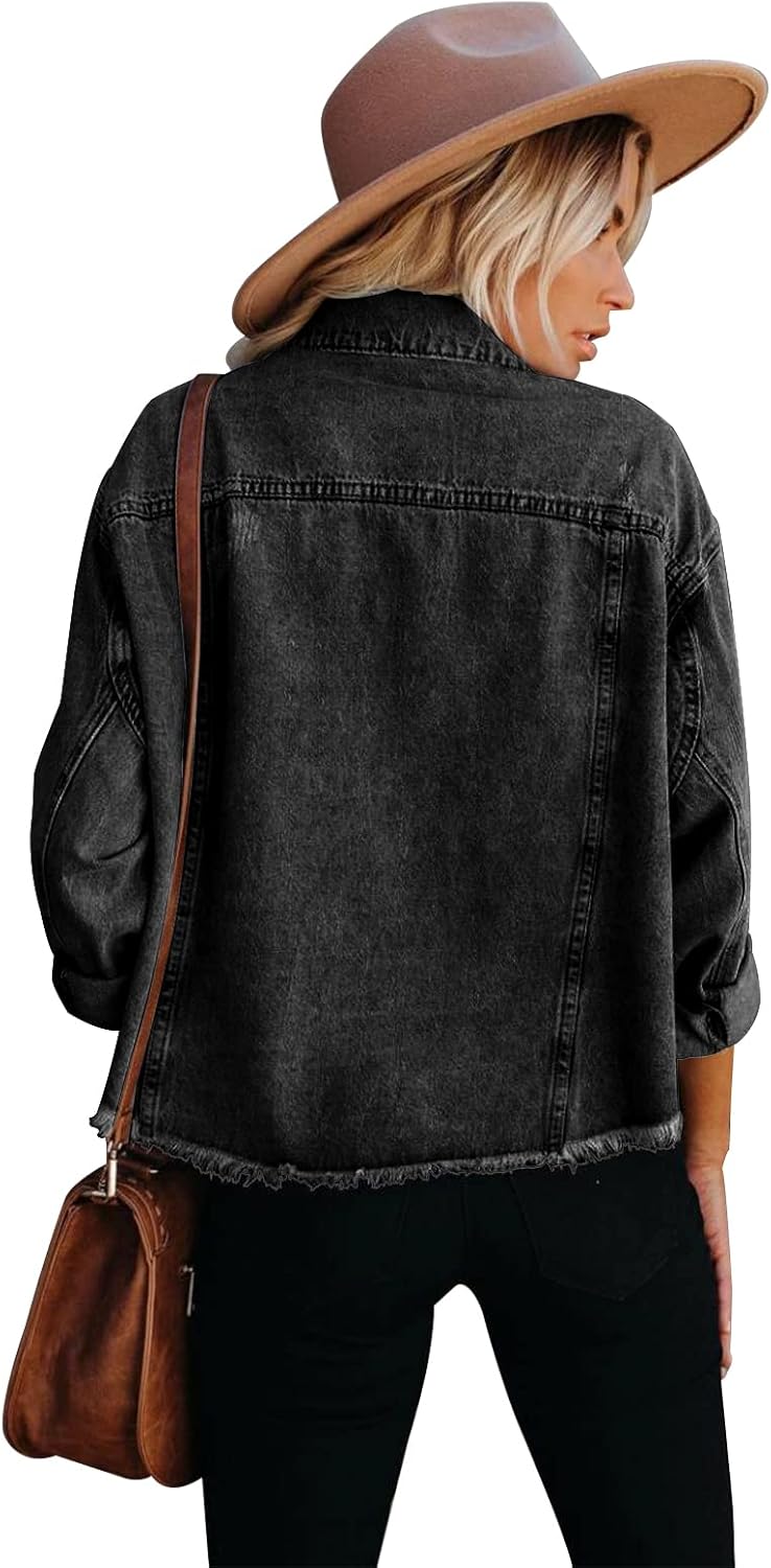 Female Jeansjacke Kurze jacke Denim Jean Mantel Outwear Lange Ärmel Damen Jeansjacke mit Knöpfen Win