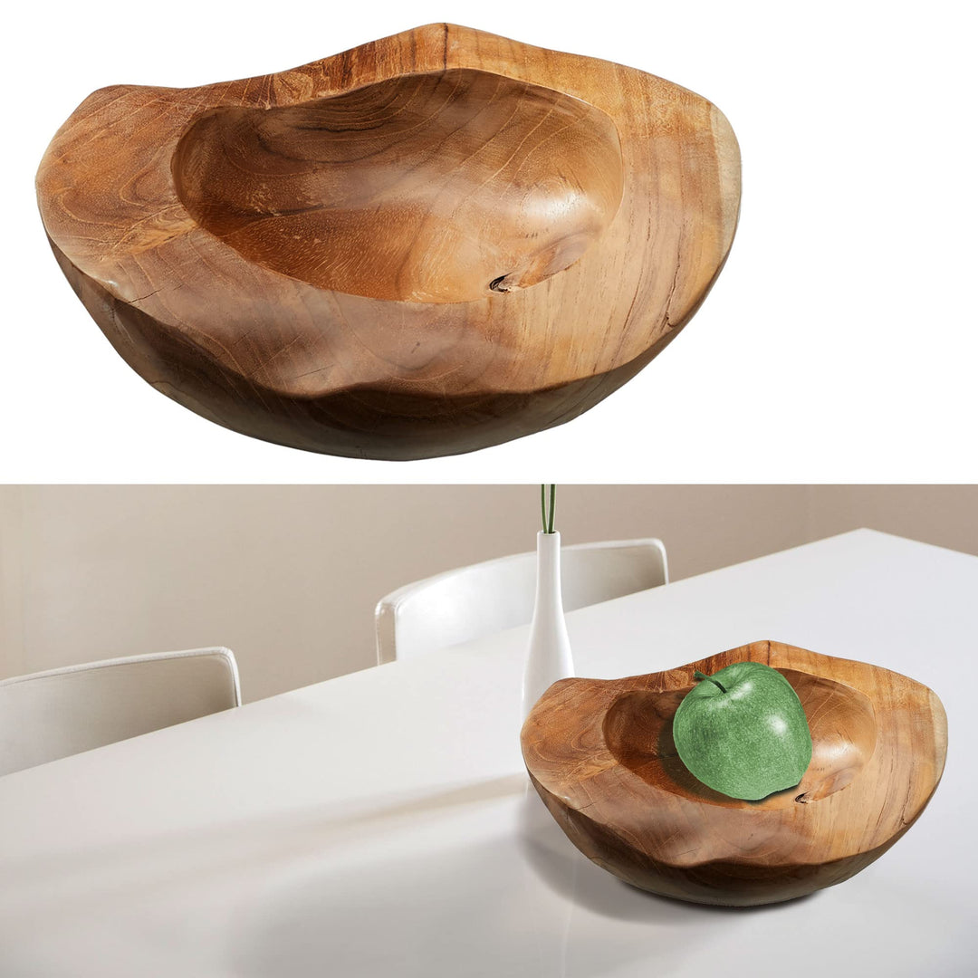 Cepewa Holzschale Teakholz in Handarbeit gefertigt | Dekoschale Ø 25 cm | Obstschale rund (Ø 25 cm),