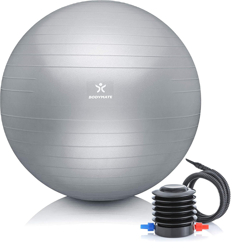 BODYMATE Gymnastikball Sitzball Trainingsball mit GRATIS E-Book inkl. Luft-Pumpe, Ball für Fitness,