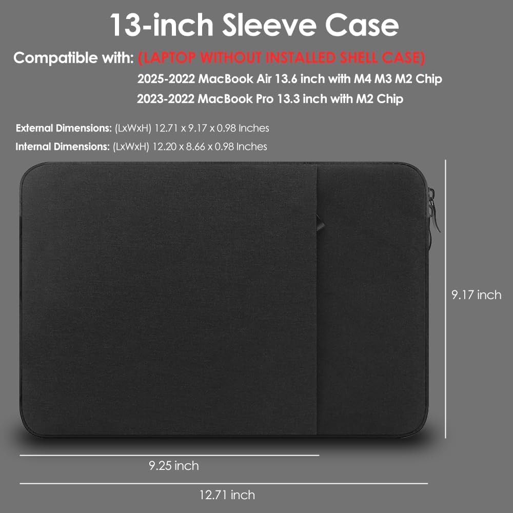 ProElife 13 Zoll Laptop Sleeve Case for 2024-2022 MacBook Air 13.6 inch Apple M3 M2 Chip & MacBook P