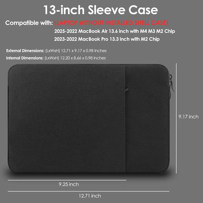 ProElife 13 Zoll Laptop Sleeve Case for 2024-2022 MacBook Air 13.6 inch Apple M3 M2 Chip & MacBook P