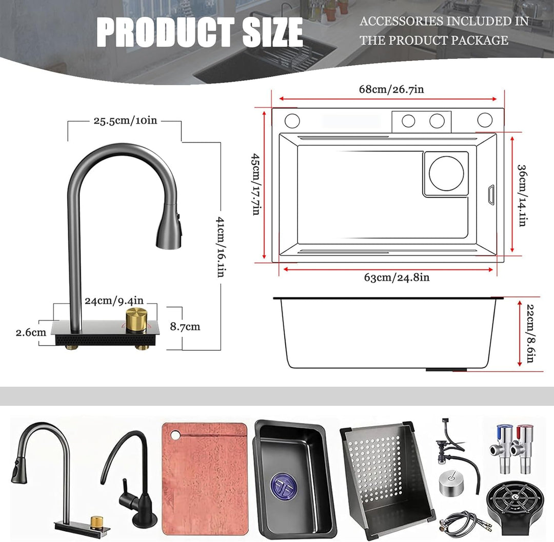 304 Edelstahl Wasserfall Waschbecken Multifunktions-Bar Prep Spüle Nano Spüle Mit Wasserhahn Und Cup