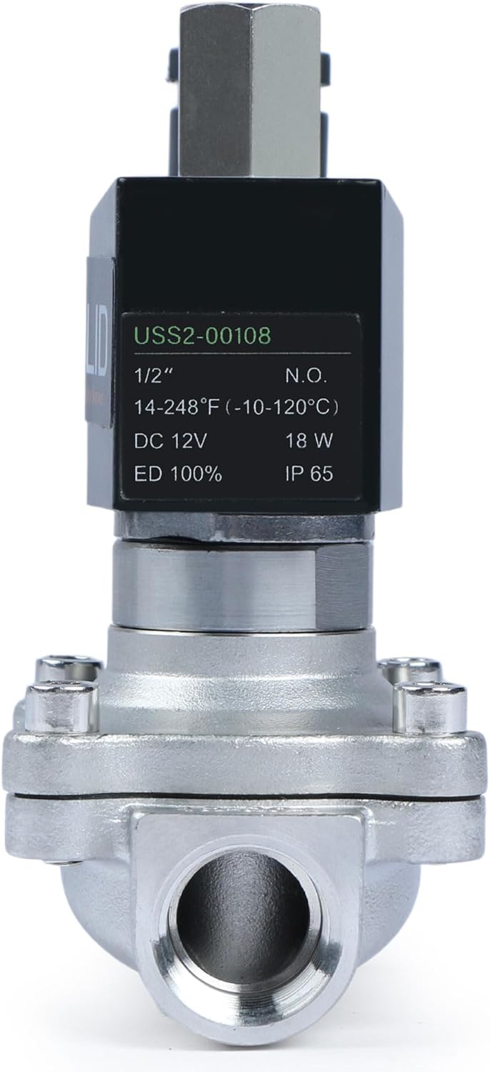 U.S. Solid 1/2" Elektrisch Magnetventil 12V DC Edelstahl stromlos offen VITON Wasser Luft Öl G Gewin