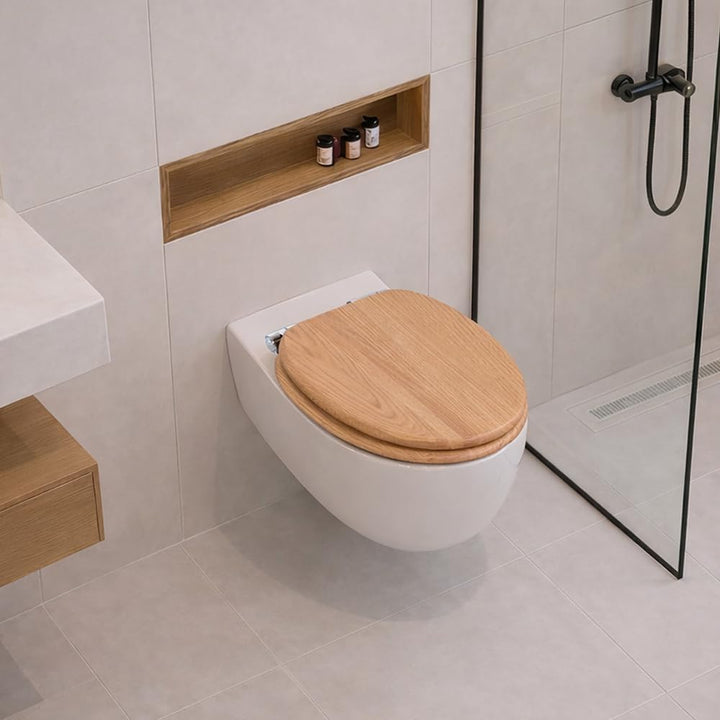 WC-Sitz aus Massivholz – Eiche, mit Absenkautomatik, Schnellverschluss & Easy-Clean, Soft-Touch – PI