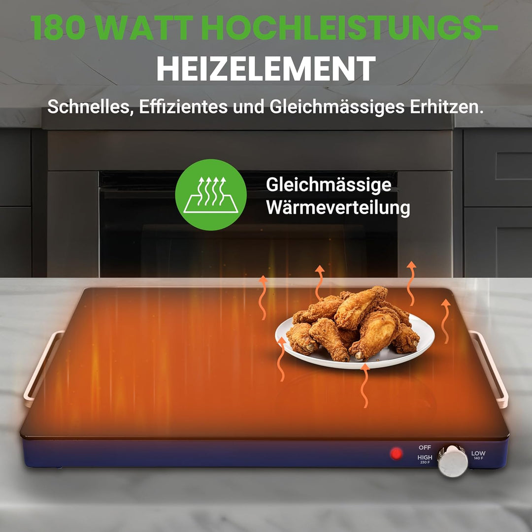 NutriChef Kochplatte elektrisch – Warmhalteplatte 54×42cm mit Temperaturregelung 60–110°C, 180W Warm