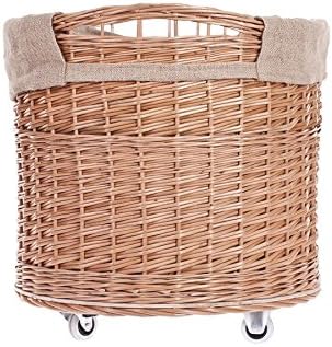 Vollweidener Kaminkorb, rund, Rollkorb aus Weide, Rollkorb für Kaminholz, Rollkorb mit Jutebezug Hol