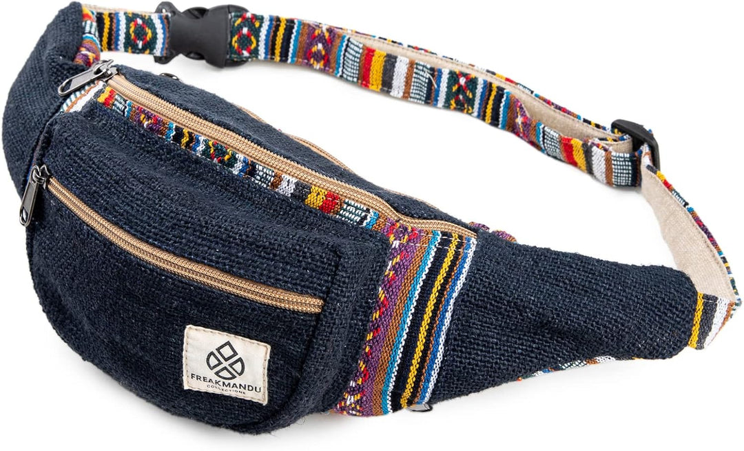 Freakmandu Unisex Hanf Gürteltasche – Fanny Packs, Hüftgürteltasche zum Umhängen, Boho Hippie Stil,