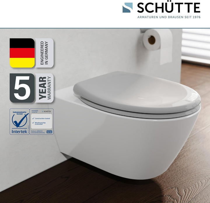 SCHÜTTE WC-Sitz mit Absenkautomatik, Abnehmbarer Klodeckel aus bruchsicherem Duroplast, Innovative D