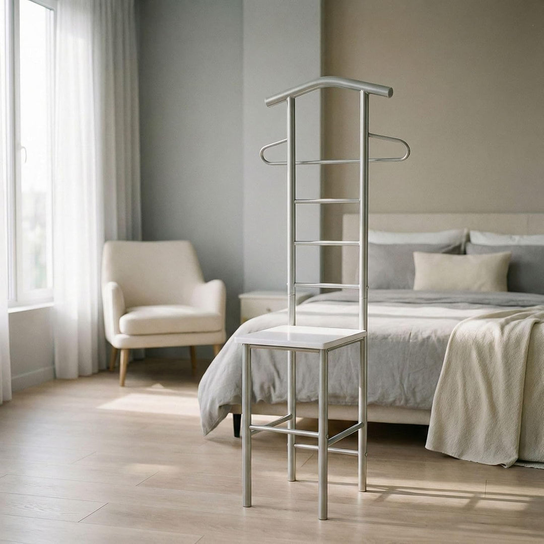 CARO-Möbel Herrendiener Stummer Diener Kleiderständer JIVO, in weiss alufarben,121 cm, Garderobe mit