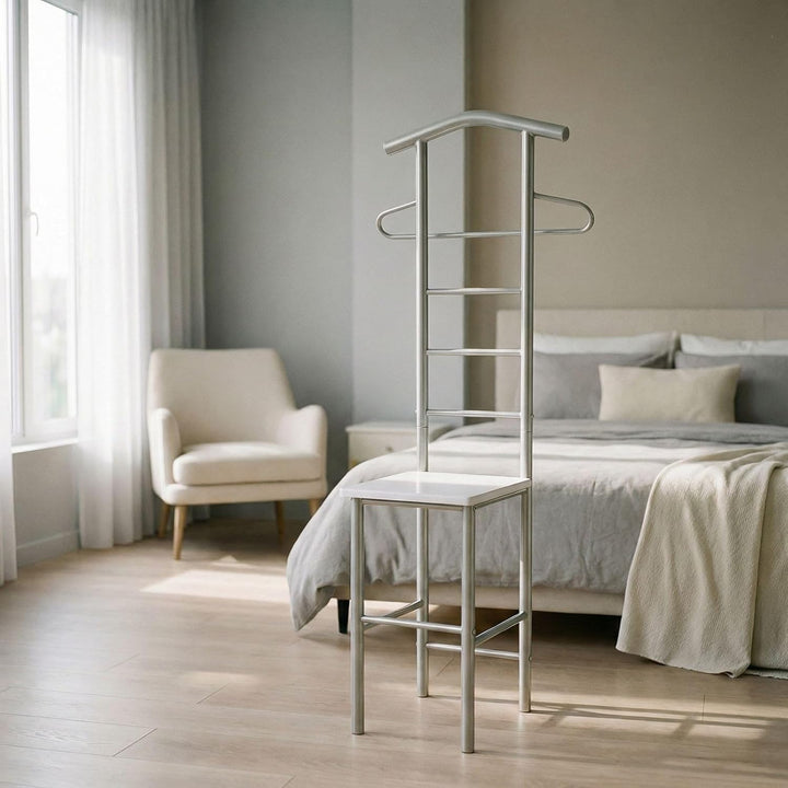 CARO-Möbel Herrendiener Stummer Diener Kleiderständer JIVO, in weiss alufarben,121 cm, Garderobe mit