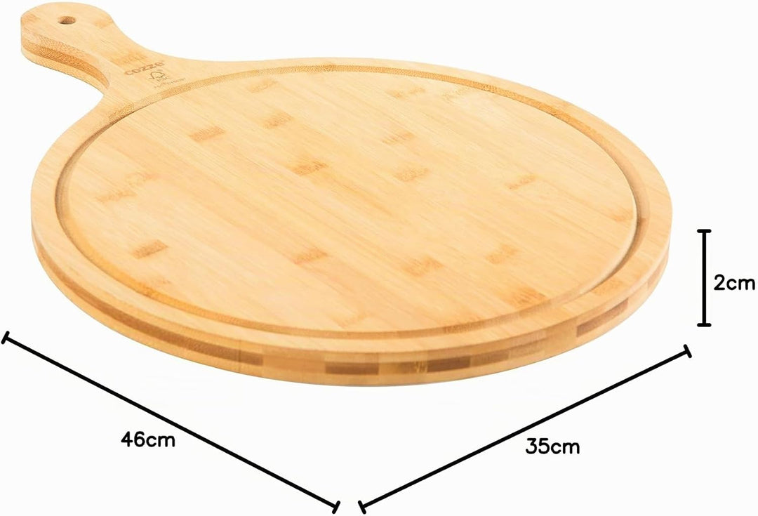 cozze®Pizzaschneidbrett m/Griff Ø350x20 mm.