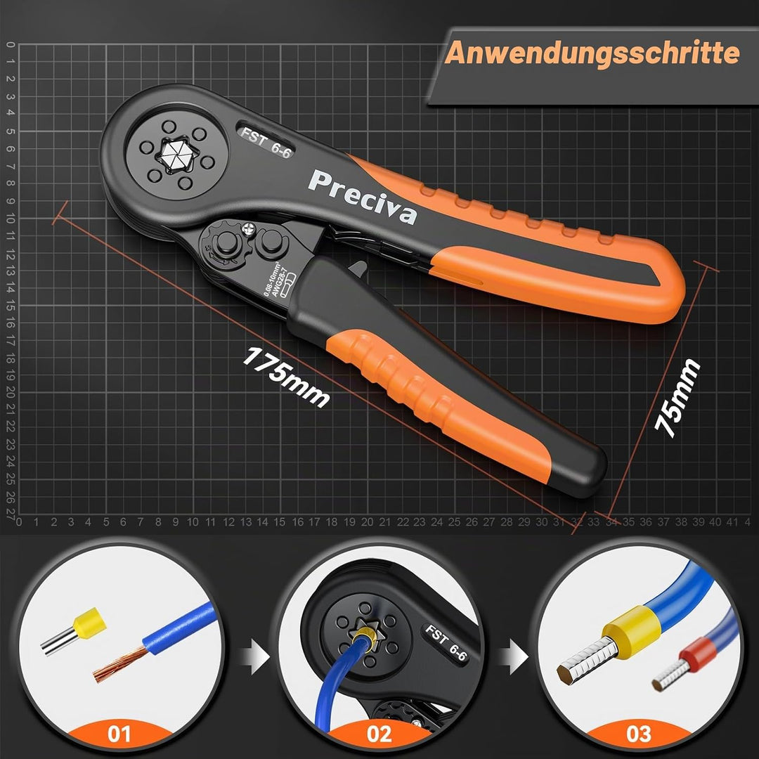Crimpzange, Preciva Crimpzange Set 0,08-10mm²,Selbstjustierende Aderendhülsenzange mit 1250 Aderendh