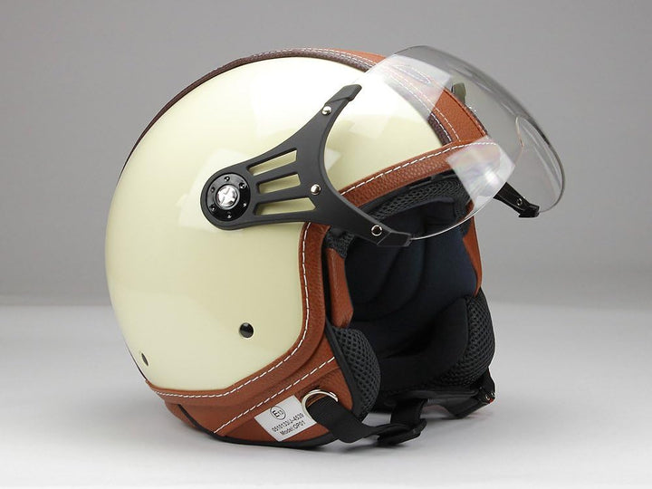 BNO-PL28 Jethelm Beige glänzend + Braun, Motorradhelm, Schutzhelm Helm S - XL, XL