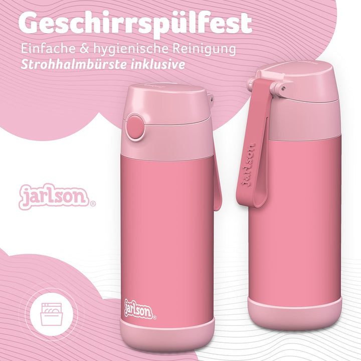 Jarlson® Trinkflasche Kinder Edelstahl CHARLI mit Strohhalm - Thermosflasche 350ml - TÜV geprüft - B