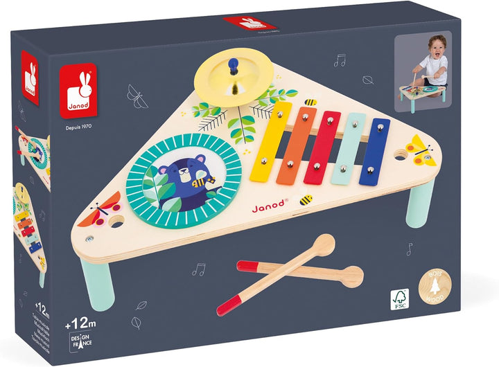 Janod - Gioia Musiktisch aus Holz 3 Kinderinstrumente - Rollenspiel und Musikalische Früherziehung -