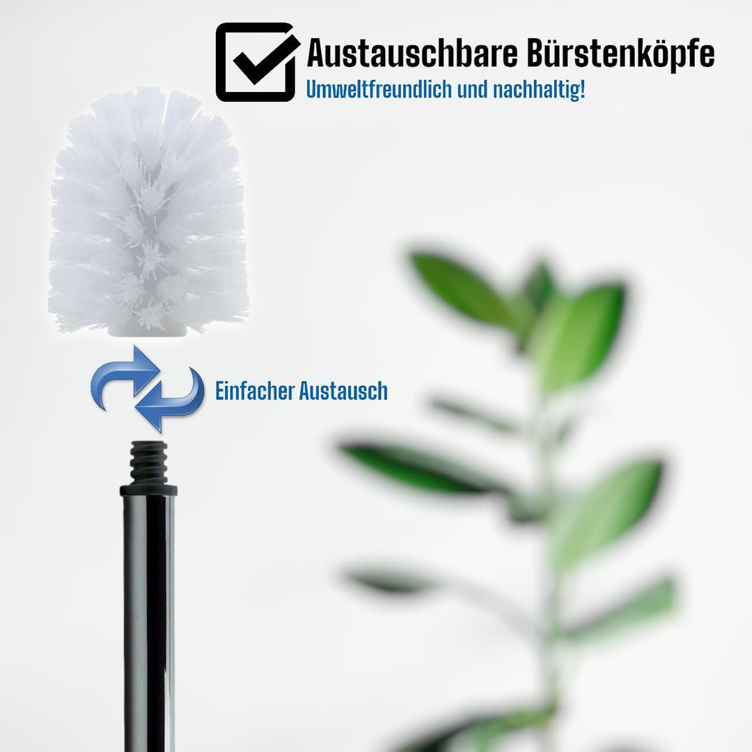 Daloual - 3 x Ersatz WC-Bürstenkopf Weiss Ø ca. 6,5 cm + 1 x Edelstahl-Griff 26,5 cm - Toiletten-Bür