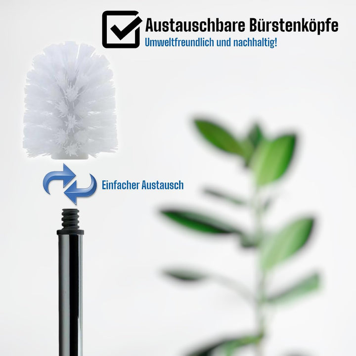 Daloual - 3 x Ersatz WC-Bürstenkopf Weiss Ø ca. 6,5 cm + 1 x Edelstahl-Griff 26,5 cm - Toiletten-Bür