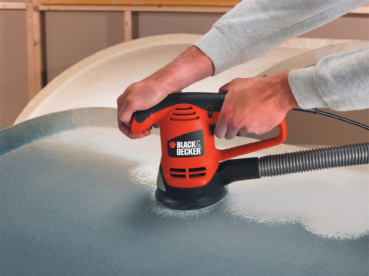 Black+Decker Exzenterschleifer (480W inklusive Staubfangsack, Klett-Fix-System, inklusive 3 Schleifs