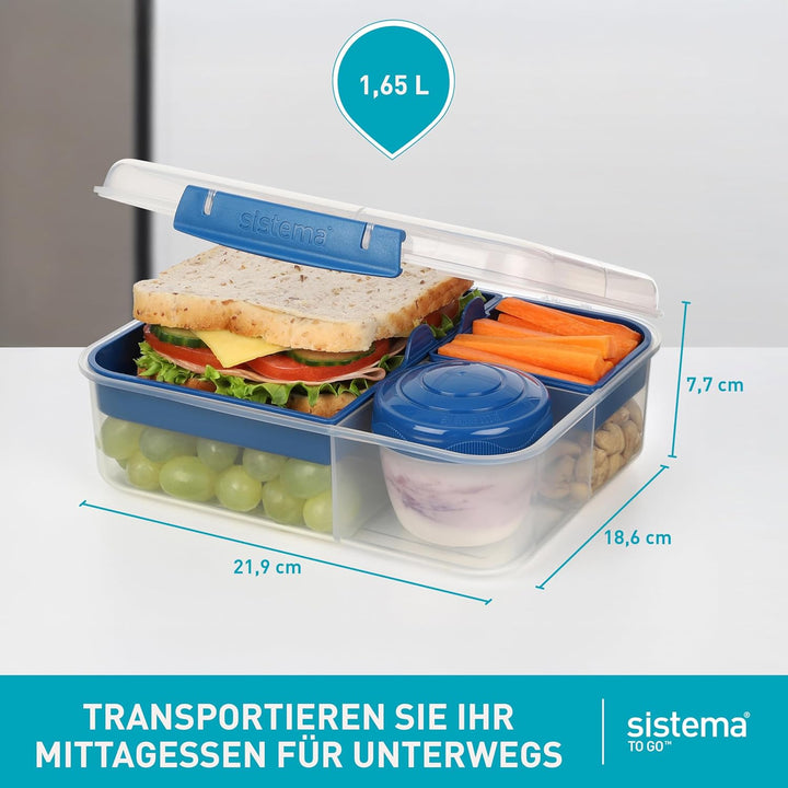 Sistema TO GO Bento-Box Cubes | 1,65 L | Brotdose für Pause mit Fächern und Snackbox | BPA-frei | 2