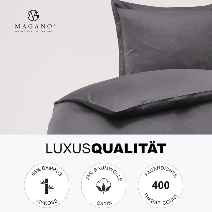 Magano® Luxus Kissenbezug 40x80 Grau | Bambus & Baumwolle Satin | 400 TC Premiumqualität | Hypoaller