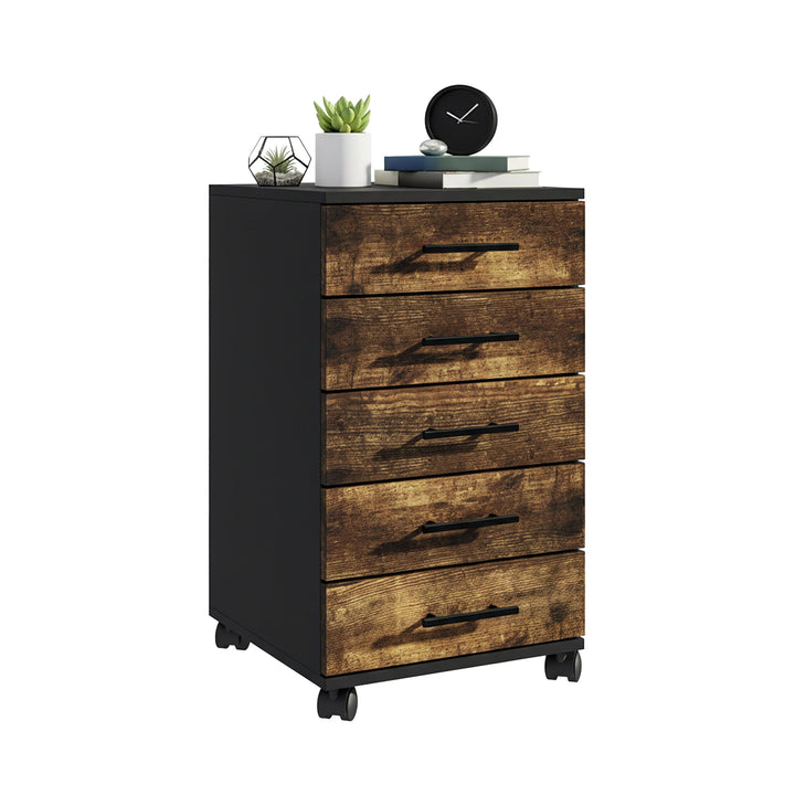 Relaxdays Rollcontainer, 5 Schubladen, HxBxT: 69 x 40 x 40 cm, Aktenschrank auf Rollen, Bürocontaine
