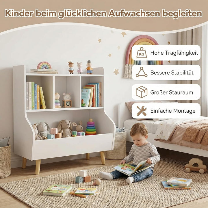 Kinderregal mit Spielzeugaufbewahrung – Bücherregal für Kinder, 3-stufiges Standregal mit Beinen, 5-