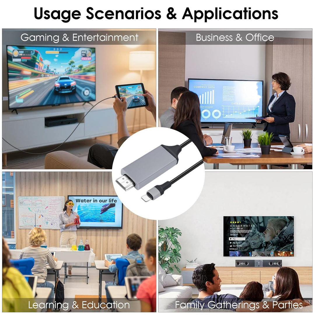 [Apple MFi-Zertifiziert] 2M Light-ning-auf-HDMI-Kabel, HDTV-Kabel für TV, 1080P Plug & Play Digital-