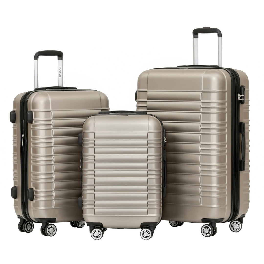 BEIBYE Hartschalen Koffer Trolley Rollkoffer Reisekoffer Zwillingsrollen Kofferset (Champagner, Set)