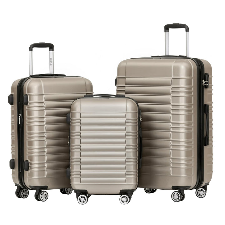 BEIBYE Hartschalen Koffer Trolley Rollkoffer Reisekoffer Zwillingsrollen Kofferset (Champagner, Set)