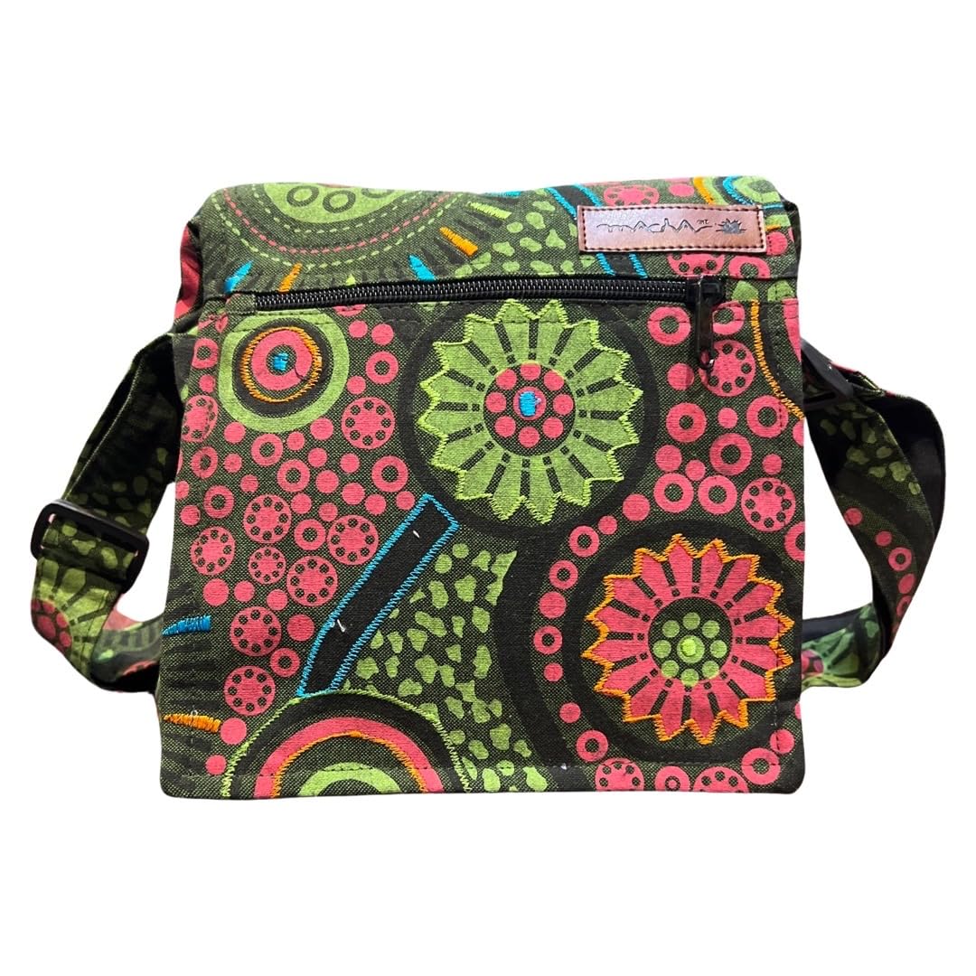 Damen Baumwolle Umhängetasche Indische Ethno Stil Boho Maliprint Tasche Baumwolle satche l mit Klapp