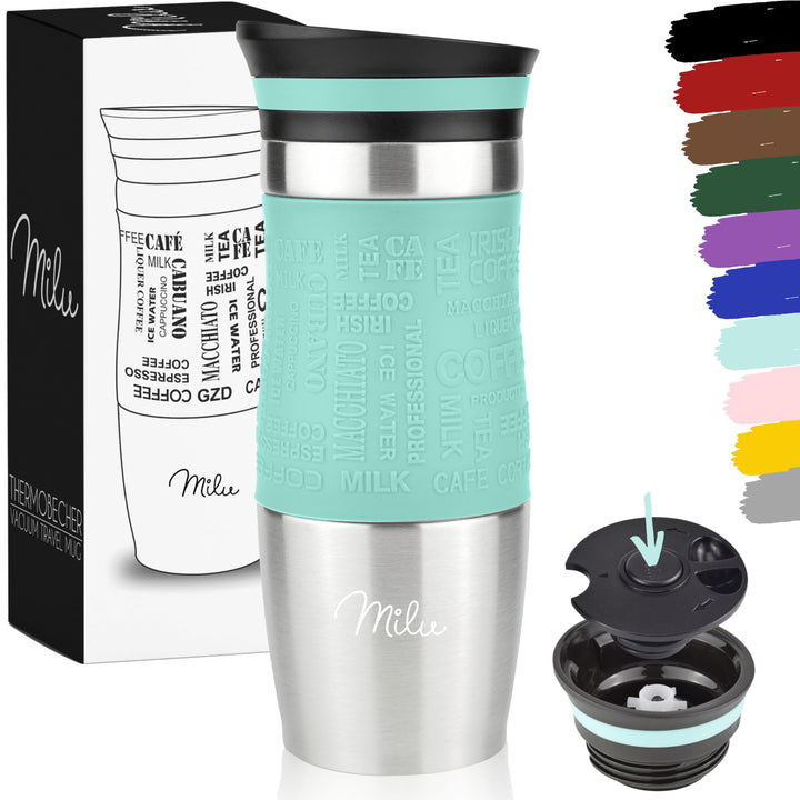 Milu Thermobecher 370ml 450ml Isolierbecher Kaffeebecher to go - 100% Auslaufsicher - Trinkbecher au