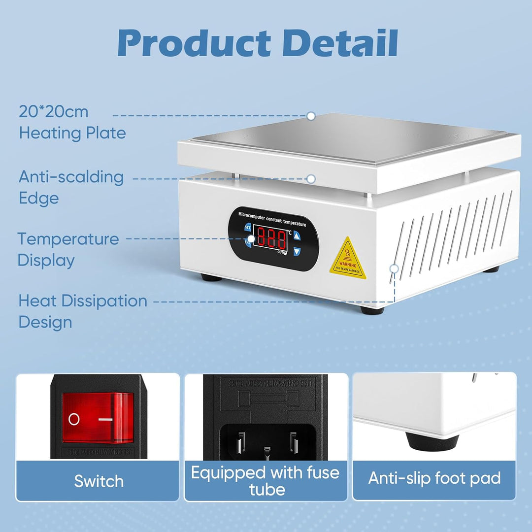 Kidken Elektrische Heizplatte Vorwärmstation 200X200MM Löt-Heizplatte 700W Digital LCD Elektronische