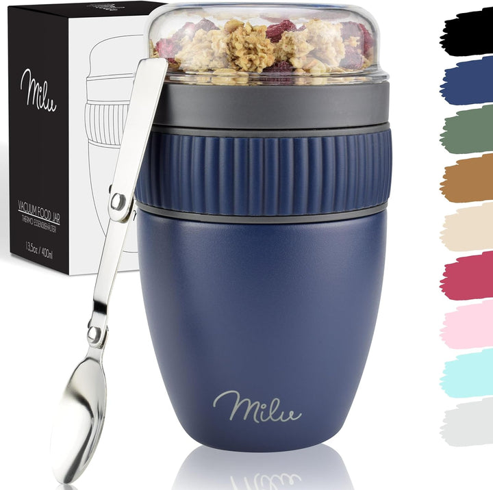 Milu Müslibecher to go 400ml I isolierter Edelstahl Joghurtbecher für Müsli I auslaufsicherer Becher