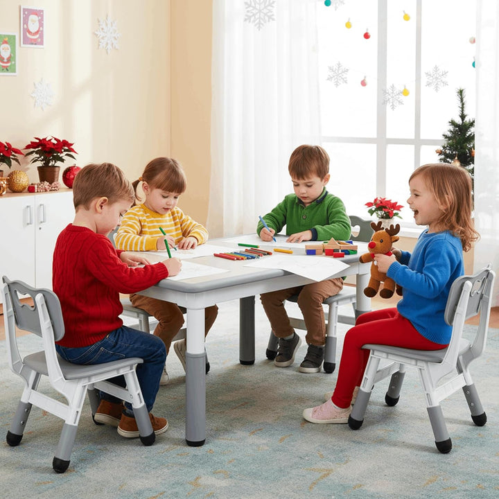 MAMIZO Kindertisch Packung mit 4 Stühlen, Kindertischgruppe Höhenverstellbar, Tisch Stuhl Set für Ki