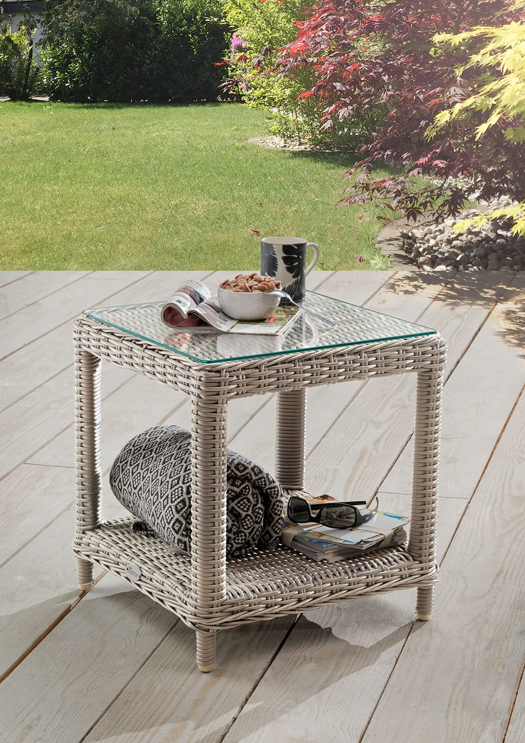 Destiny Loungetisch Merano Tisch Polyrattan Beistelltisch Kaffeetisch 46 x 46 cm in weiss