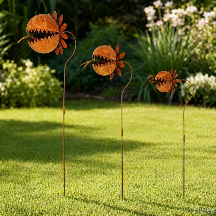 3 er Rostige GartendekoSet Rost Deko für Garten Cortenstahl Gartenstecker Metall Blume Mohn Gartende