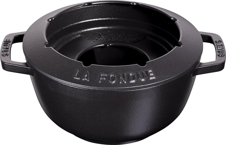 STAUB Fondue Set mit 6 Gabeln, Geeignet für Käse- Schoko- und Fleisch-Fondue, Gusseisen, 20 cm, Schw