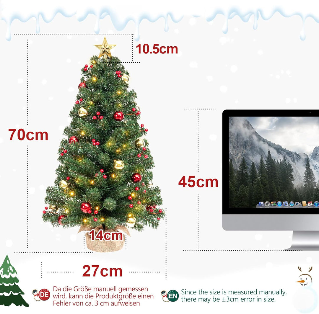 Yorbay Mini Weihnachtsbaum mit 50 warmweiss LEDs 8 Licht Modi, Tannenbaum mit Stern-Baumspitze und D