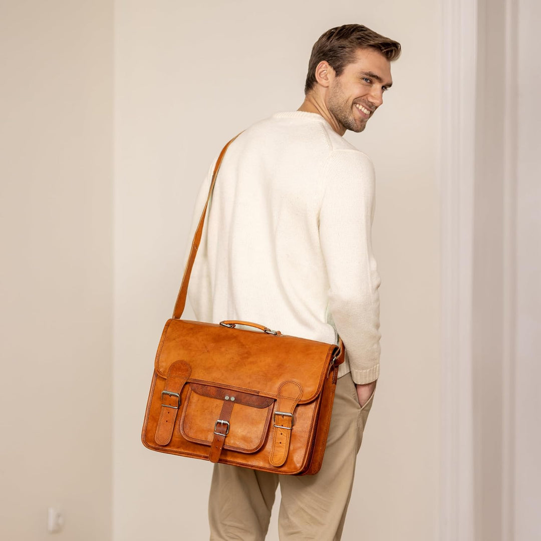 Gusti Umhängetasche Leder Leon Aktentasche Laptoptasche Braun