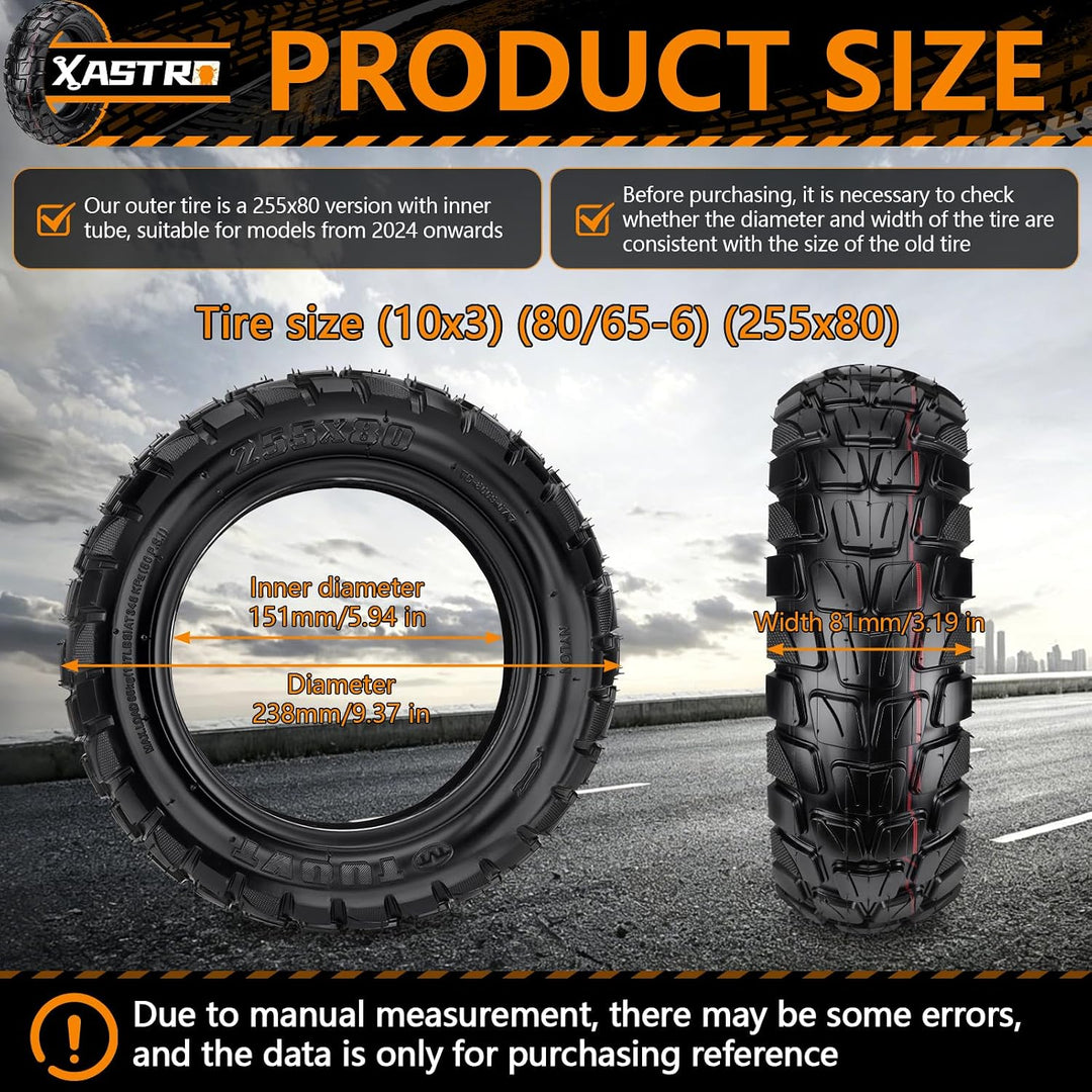 Xastro 2 PCS 255x80 Aussenreifen Reifen 2 PCS 10x2.5 Schlauch 80/65-6 E Scooter Reifen 255x80 Offroa