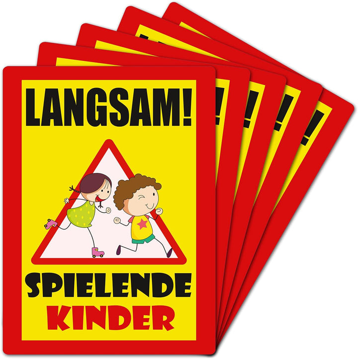 5 Stück XXL Langsam ! spielende KINDER Schild 30 x 40 cm aus stabiler PVC Hartschaumplatte 5mm mit U