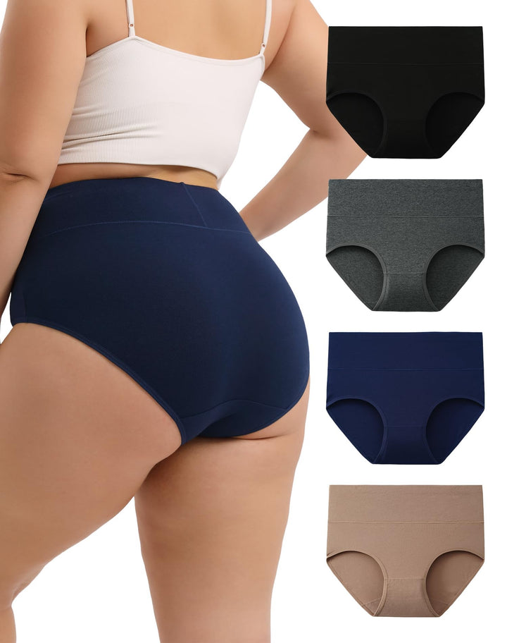 INNERSY Unterhosen Grosse Grössen Damen Taillenslip Baumwolle High Waist Slip (44-62) 4er Pack 52-54