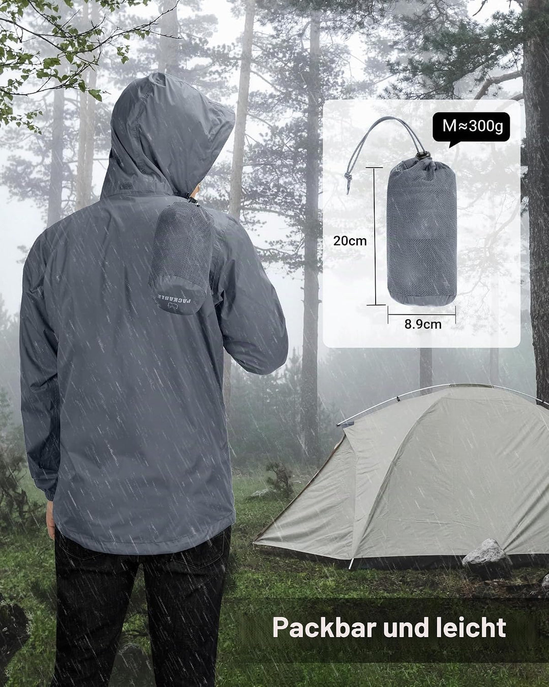Outdoor Ventures Regenjacke Herren Wasserdicht Ultraleichte Dünne Faltbare Regenmantel Atmungsaktiv