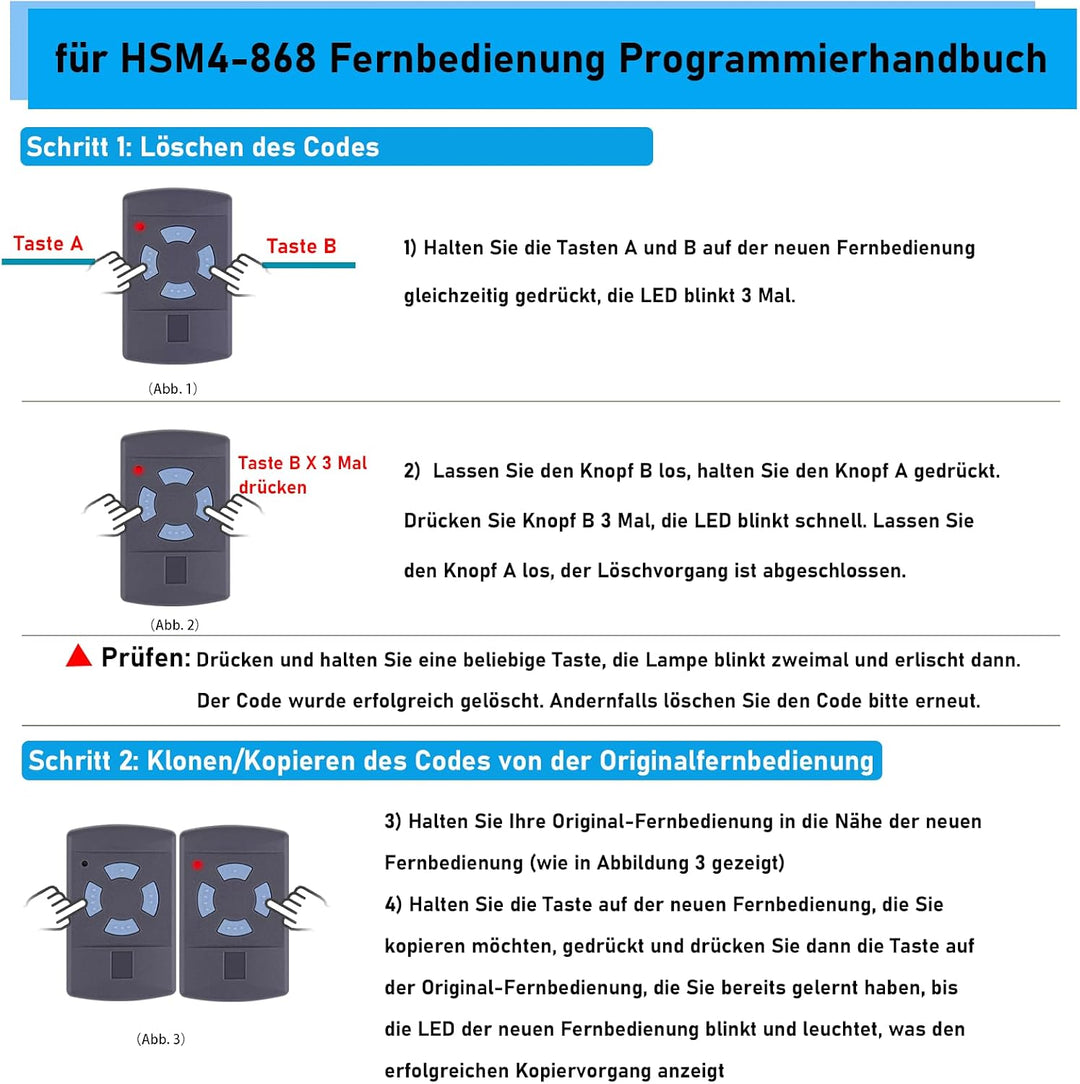 Garagentoröffner Fernbedienung für Hörmann Handsender HSM4-868, 4-Befehl, komlatible mit alle Hörman