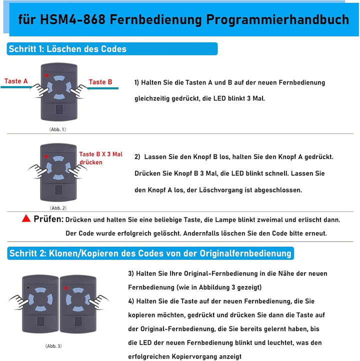 Garagentoröffner Fernbedienung für Hörmann Handsender HSM4-868, 4-Befehl, komlatible mit alle Hörman
